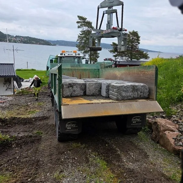 Steiner på grønn lasteplan